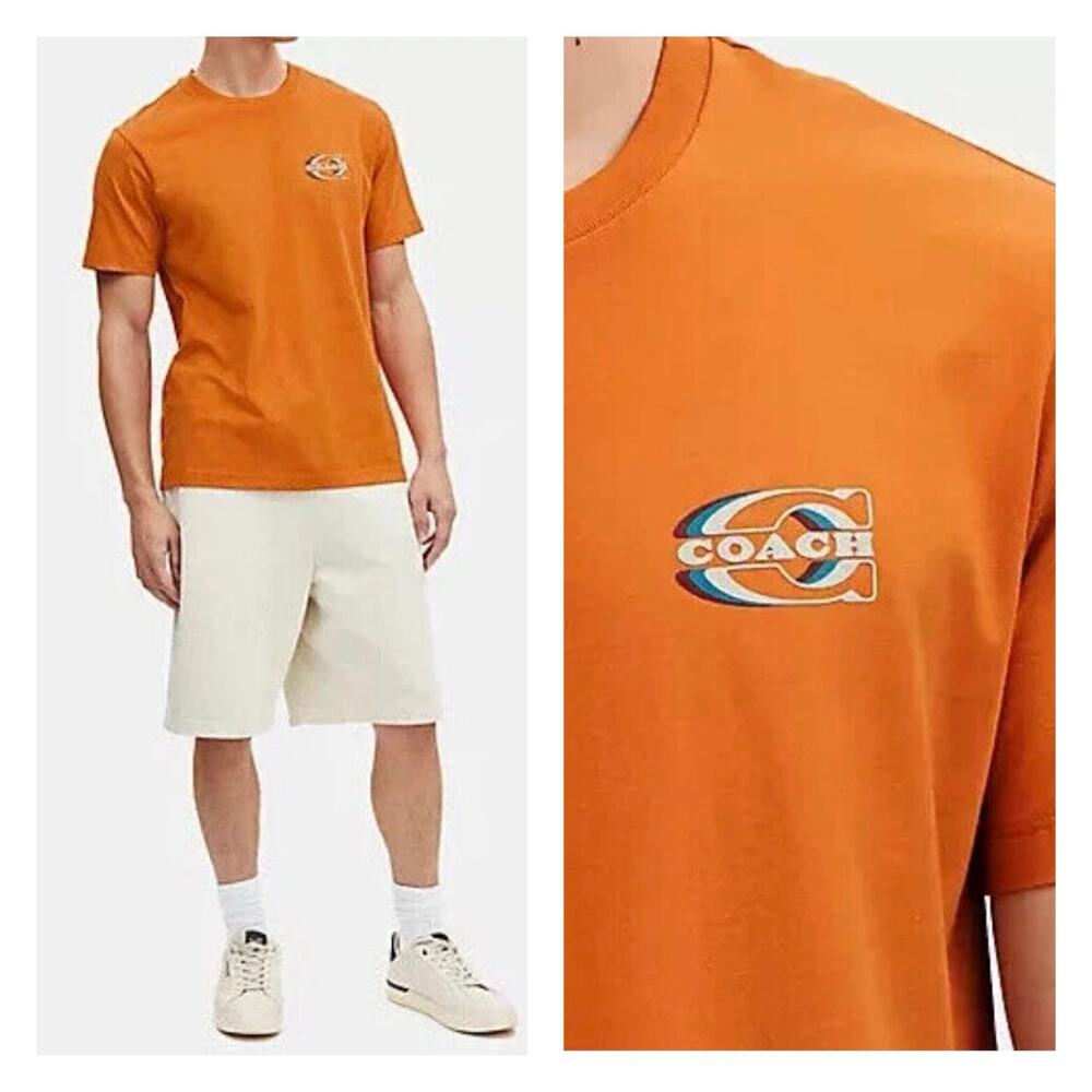 Coach Mens Orange Signature Gradient T Shirt Small Cotton Crewneck Short Sleeve